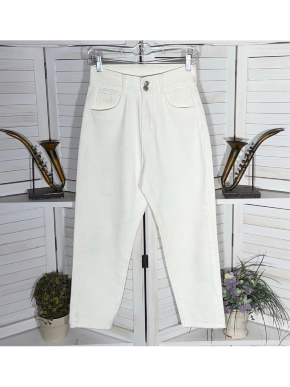 Vintage 90s Y2K jeans high rise wide barrel legs cream cotton grunge coquette S